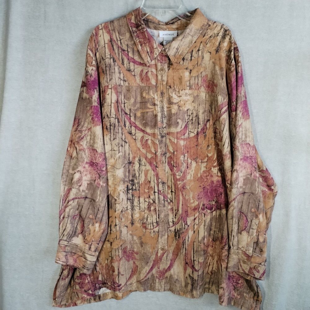 Vintage Avenue Women Top Plus Size 26/28 Long Sleeve Button Up Blouse Y2K 90s
